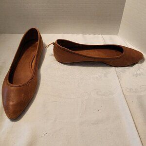 Size 10.5 Frye Regina Brown Leather Ballet Flats No Box Whipstitch Heel Cup